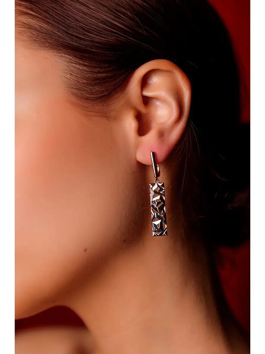 18K Rose Gold Plated Long Earrings with engravings