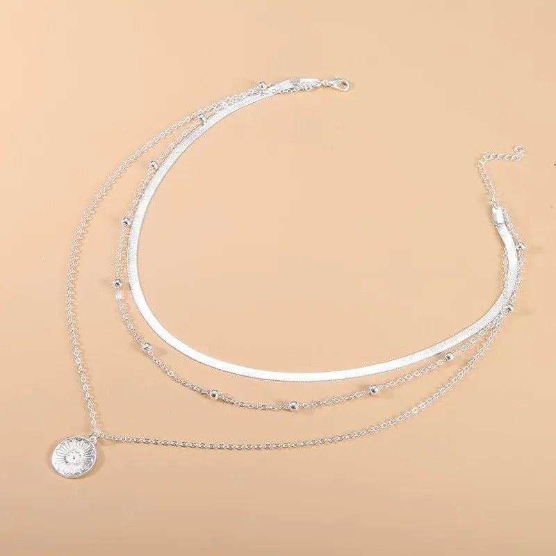 Three layer round necklace made of 925 Sterling Silver
